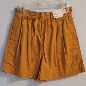 Shorts Linen cotton relax small mustard yellow color elastic & tie waist pockets